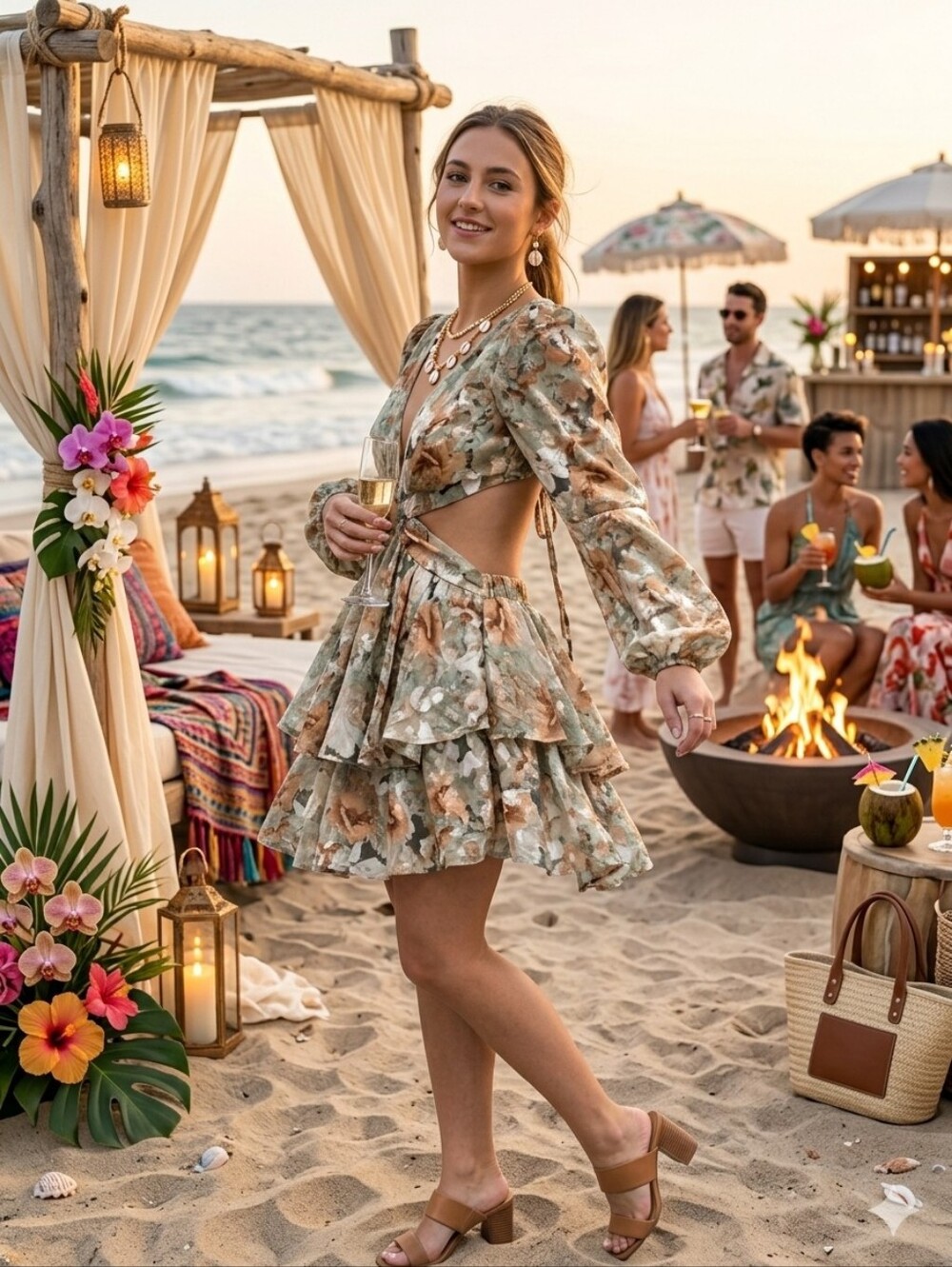 Luxxel Floral Metallic Cutout Ruffle Mini Dress S.  Sexy Summer Dress - Picture 9 of 12